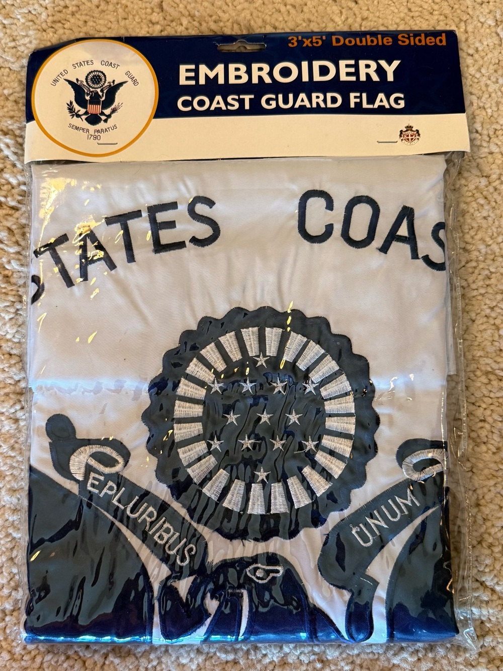 NWT Embroidery COAST GUARD Flag - White & Navy